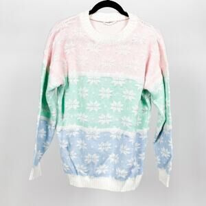 Vintage Snowflake Print Kawaii Pastel Cute Retro Pattern Knit Sweater 80s 90s